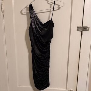 City Triangles Black One-Shoulder Dress with Silver Accents